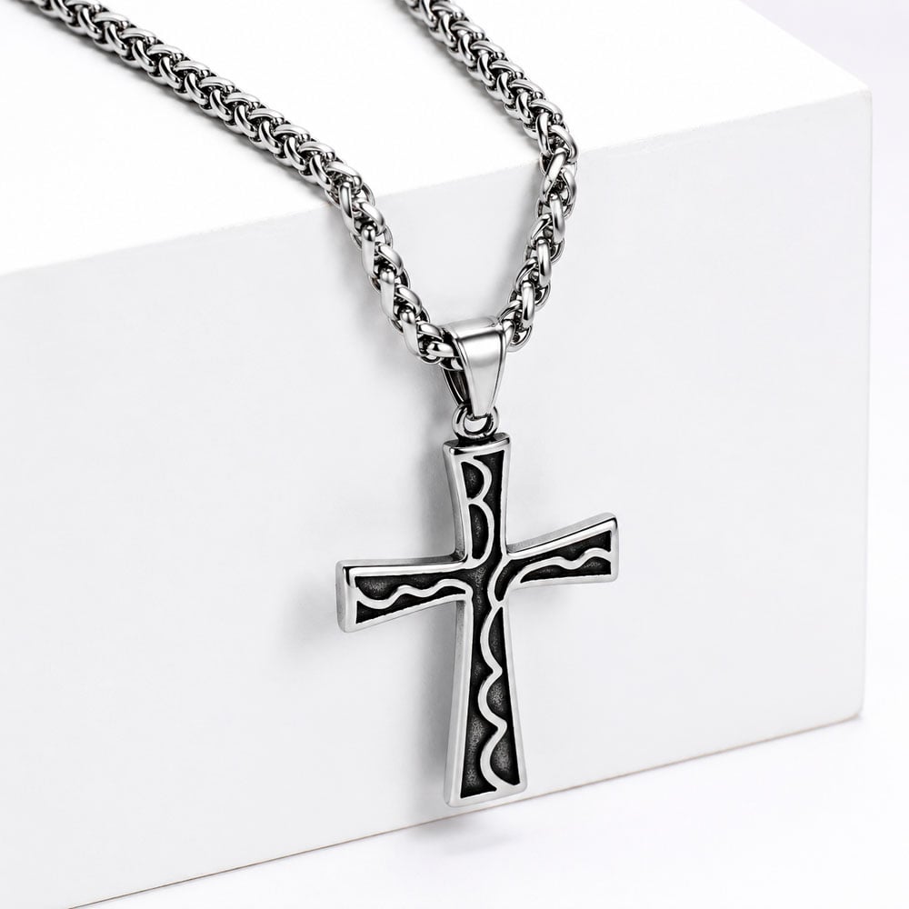 COLLAR CRUZ ACERO INOXIDABLE CON CADENA PARA HOMBRE ELEGANTE - 4