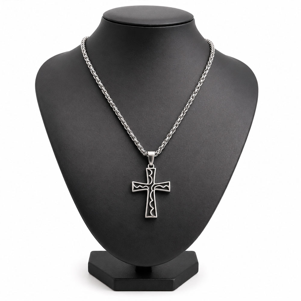 COLLAR CRUZ ACERO INOXIDABLE CON CADENA PARA HOMBRE ELEGANTE - 5