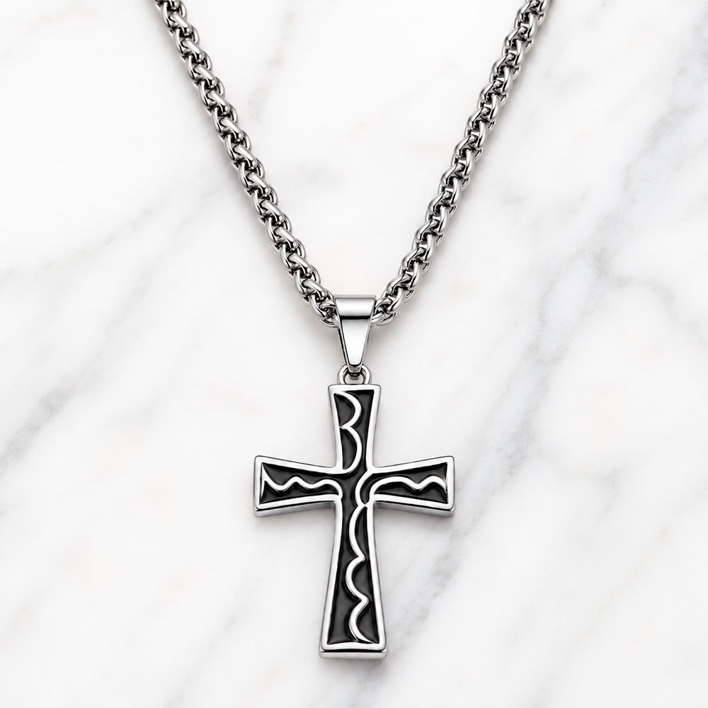 COLLAR CRUZ ACERO INOXIDABLE CON CADENA PARA HOMBRE ELEGANTE - 6