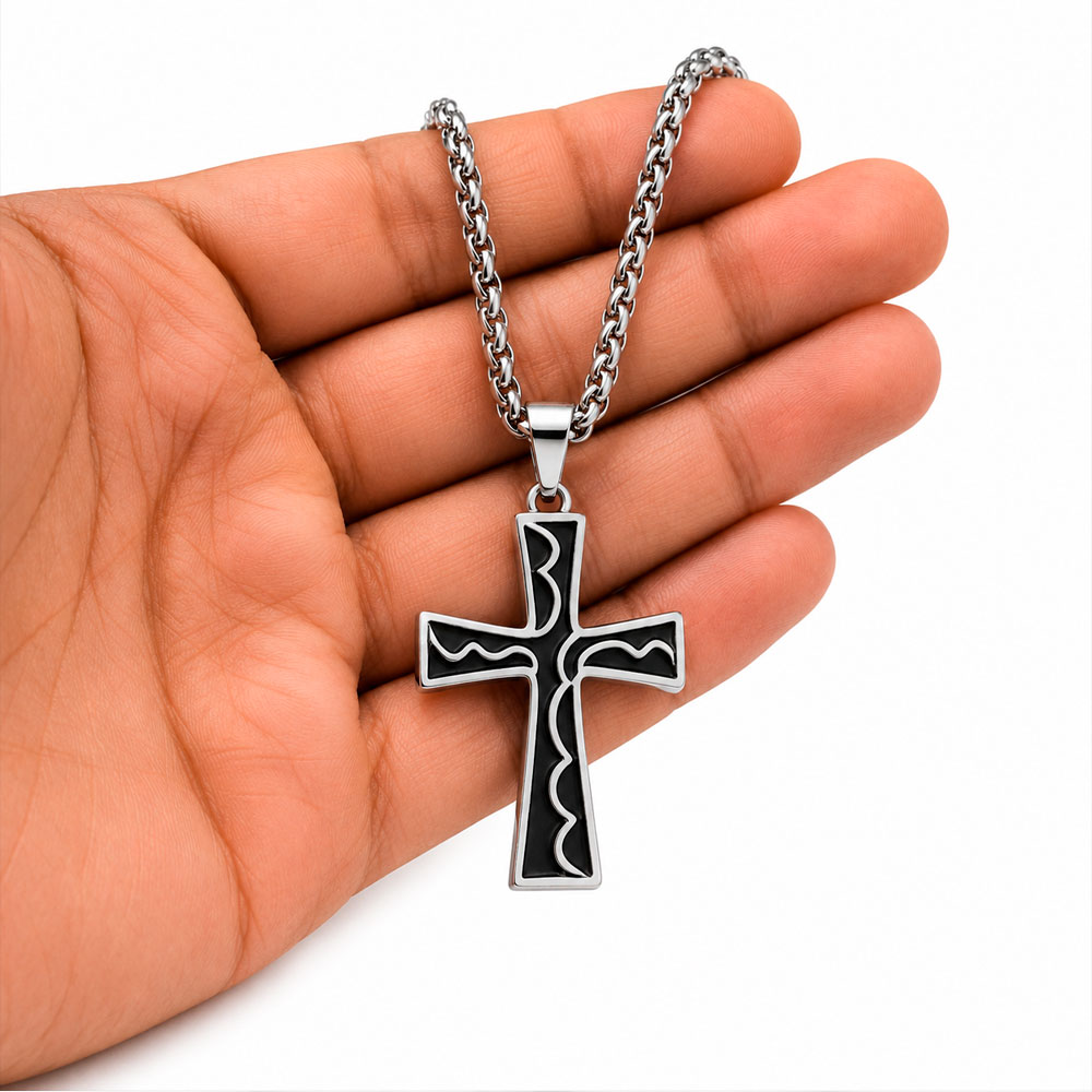 COLLAR CRUZ ACERO INOXIDABLE CON CADENA PARA HOMBRE ELEGANTE - 7