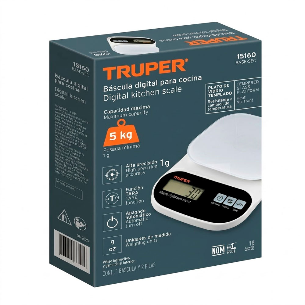 BÁSCULA TRUPER BASE-5EC 5 KG VIDRIO TEMPLADO - 2