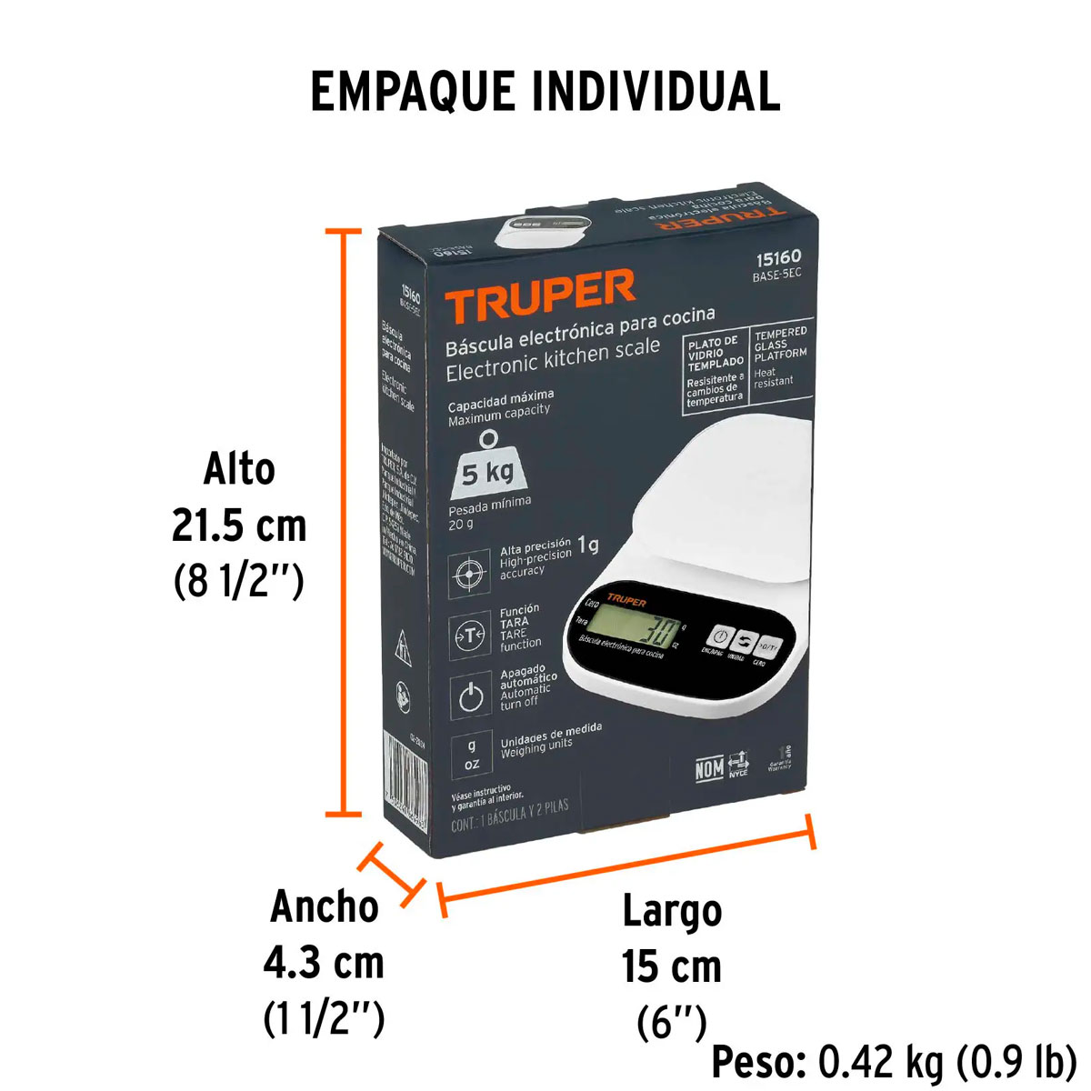 BÁSCULA TRUPER BASE-5EC 5 KG VIDRIO TEMPLADO - 3