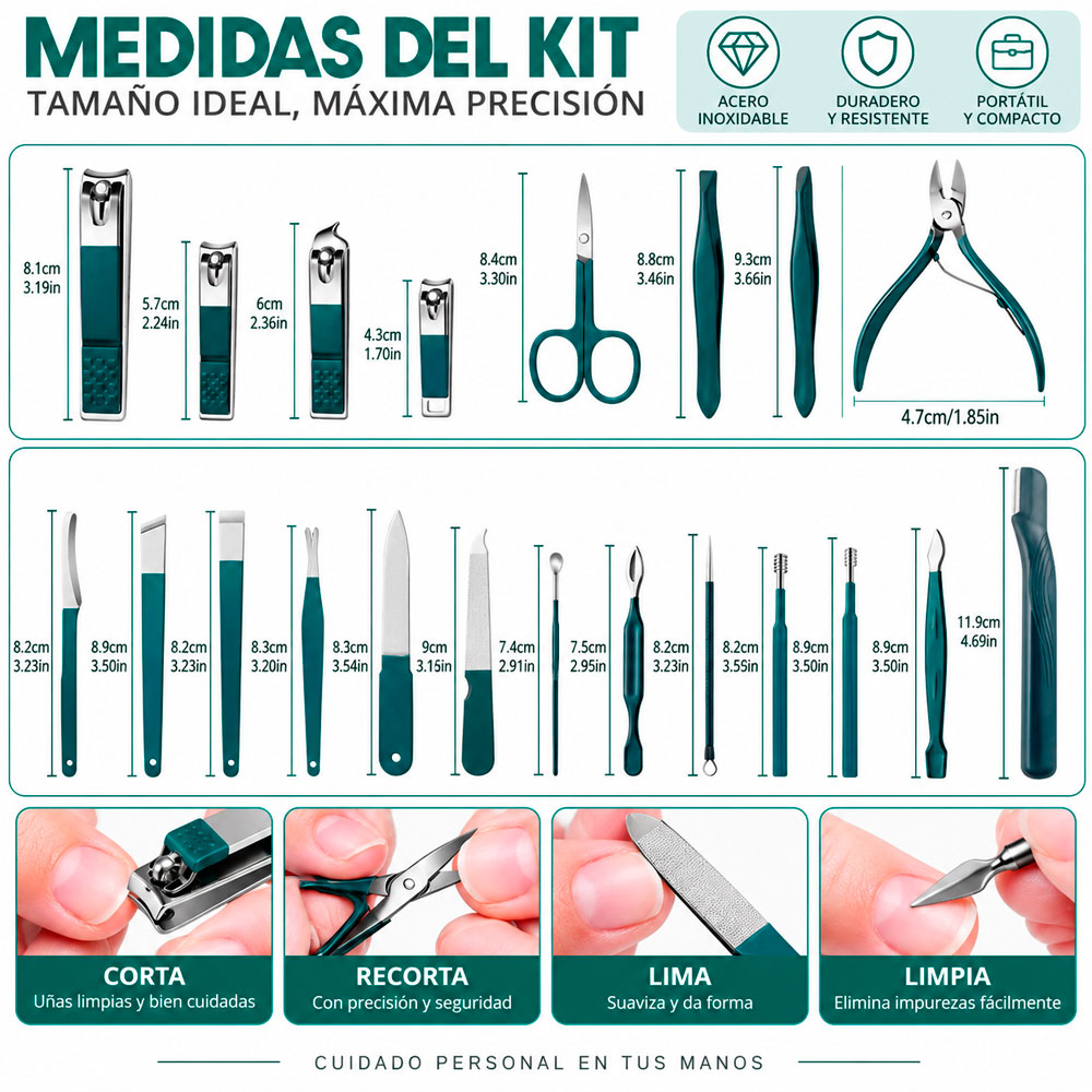 SET PROFESIONAL DE MANICURA Y PEDICURA 18 PIEZAS CON ESTUCHE - 6