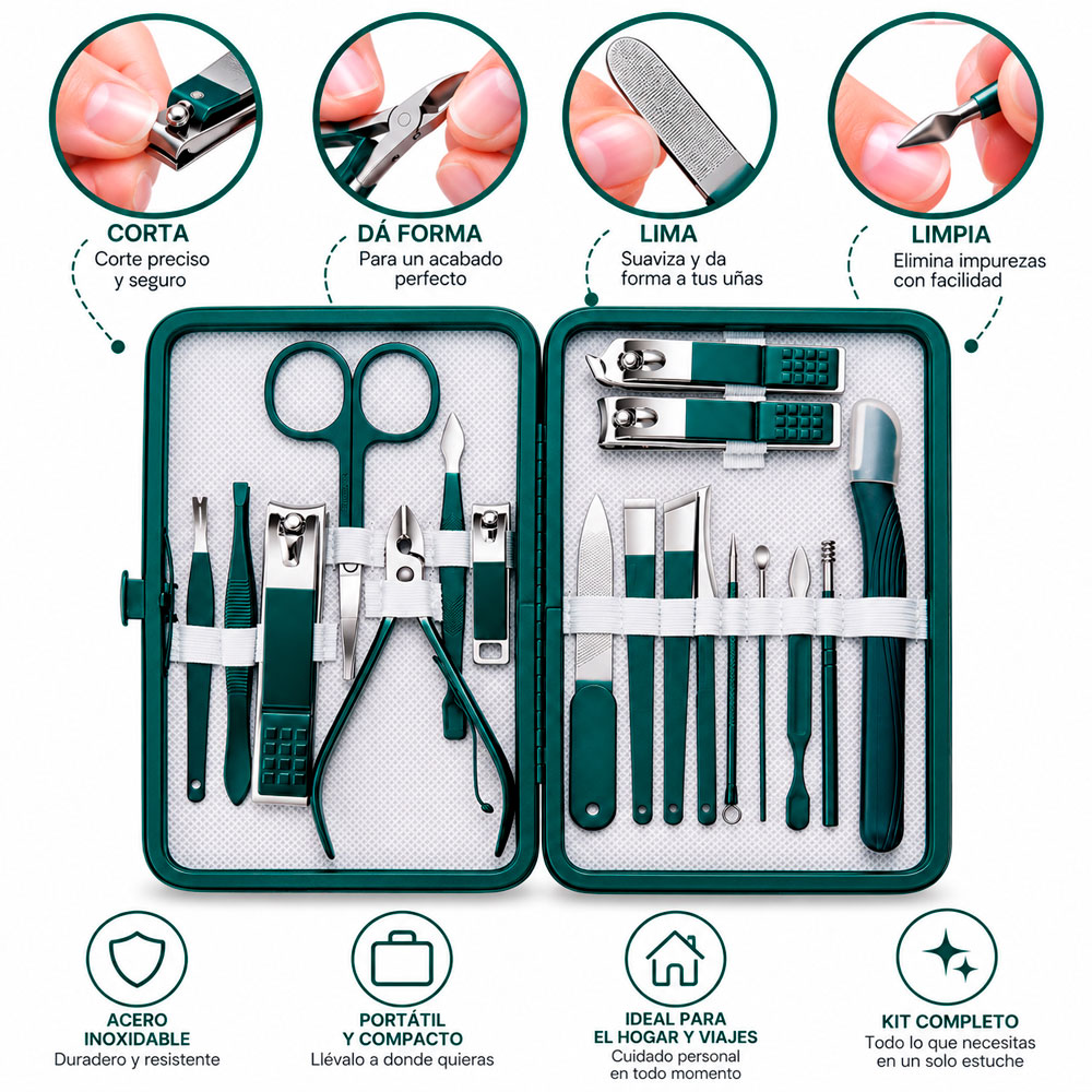 SET PROFESIONAL DE MANICURA Y PEDICURA 18 PIEZAS CON ESTUCHE - 7
