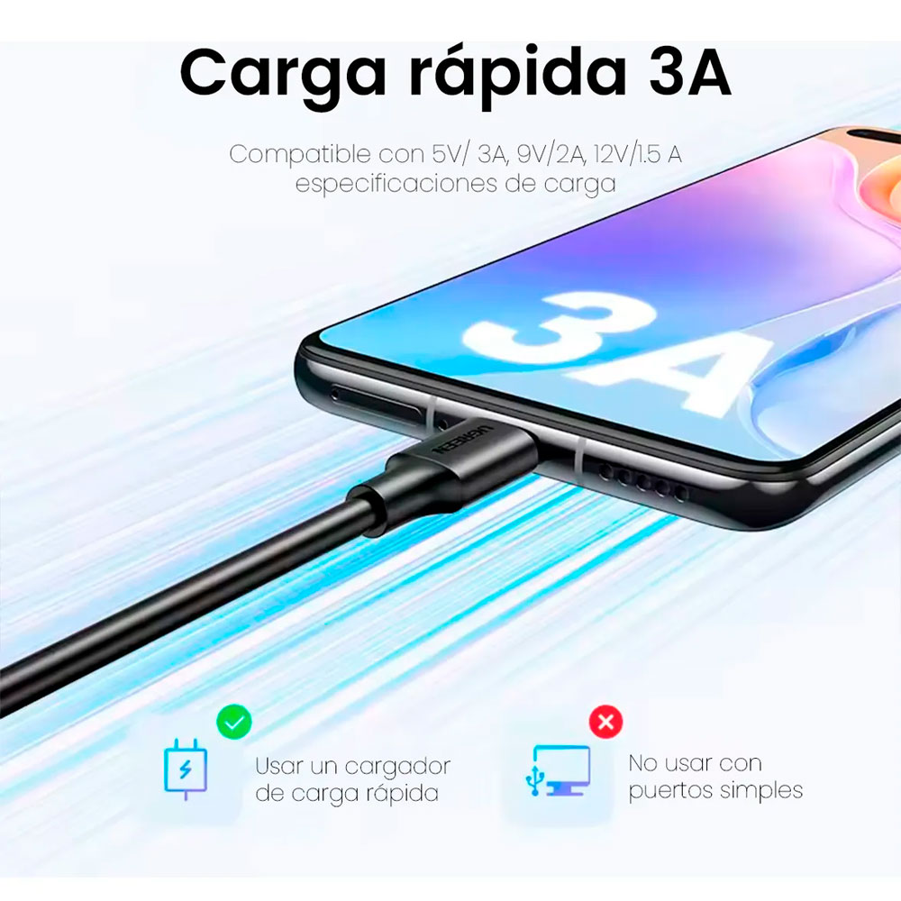 CABLE UGREEN US287 USB A USB C 3A CARGA Y DATOS HASTA 480 MBPS - 6