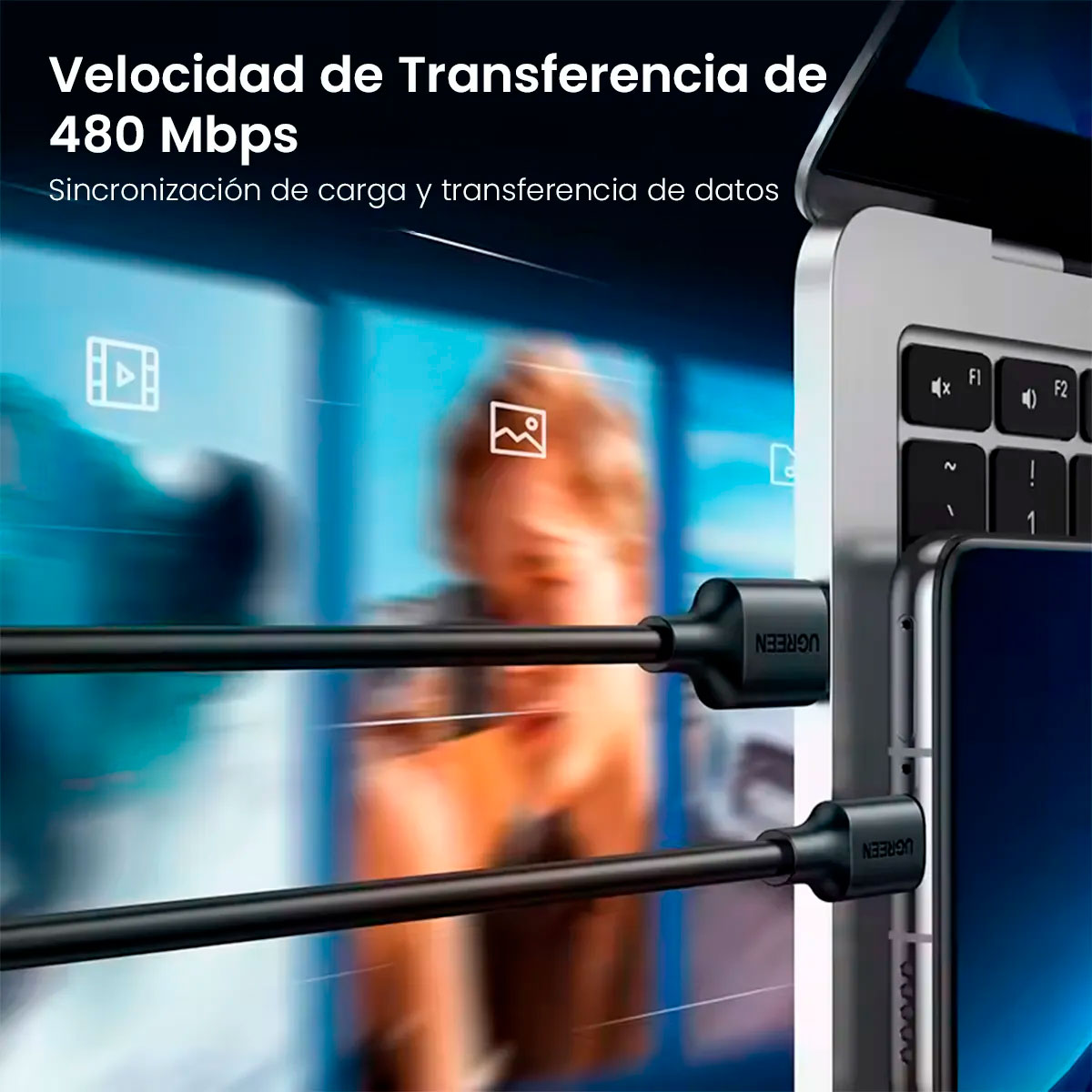 CABLE UGREEN US287 USB A USB C 3A CARGA Y DATOS HASTA 480 MBPS - 8