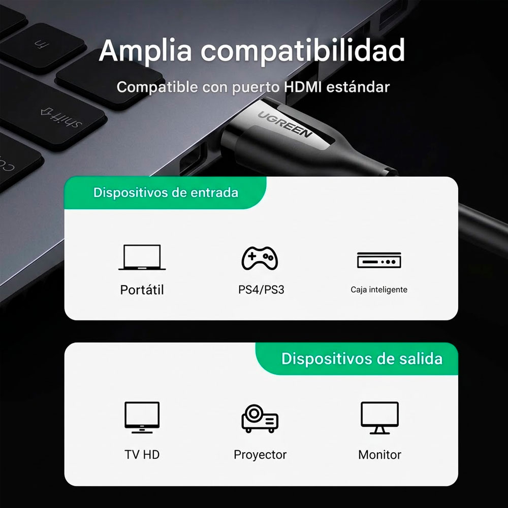 CABLE UGREEN HDMI 2M 4K 60HZ PARA TV PC Y CONSOLA - 7