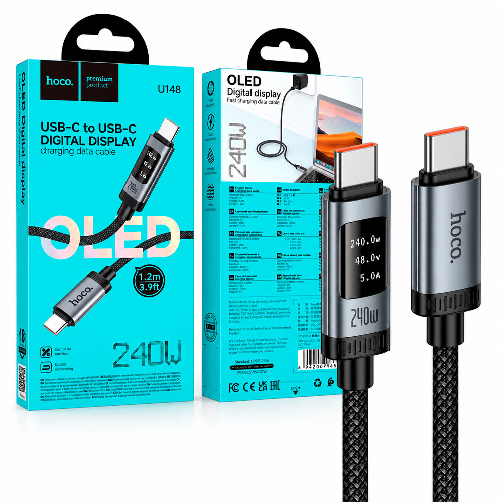 HOCO CABLE USB-C A USB-C 240W 1.2M CARGA RÁPIDA PANTALLA OLED - 1