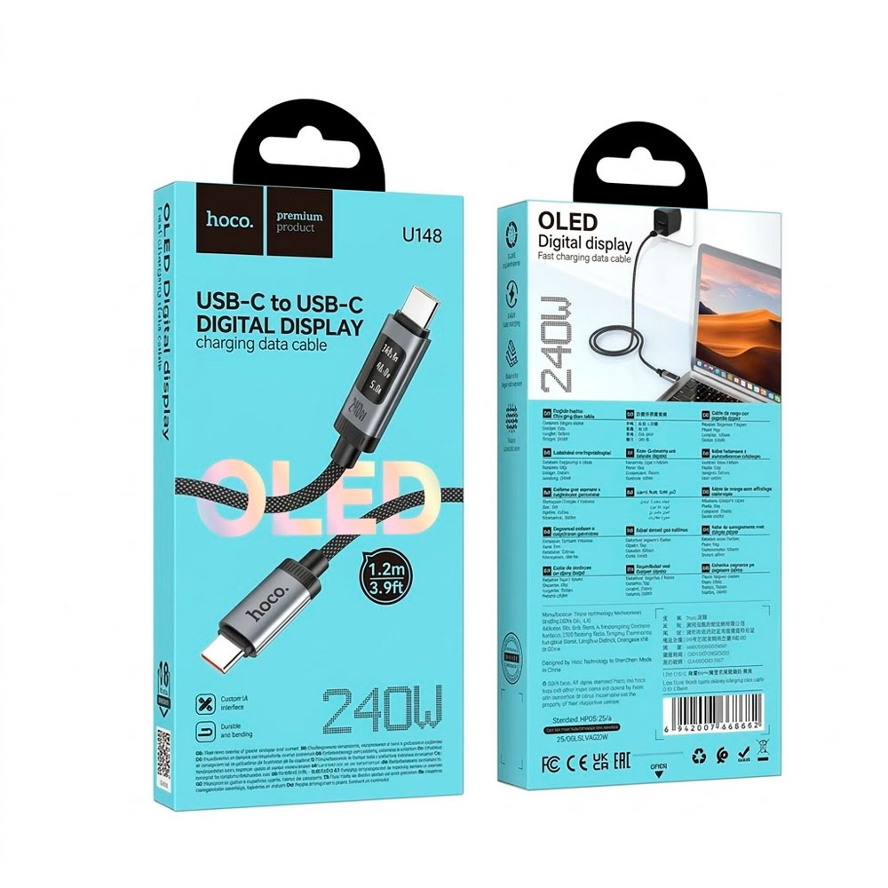 HOCO CABLE USB-C A USB-C 240W 1.2M CARGA RÁPIDA PANTALLA OLED - 7