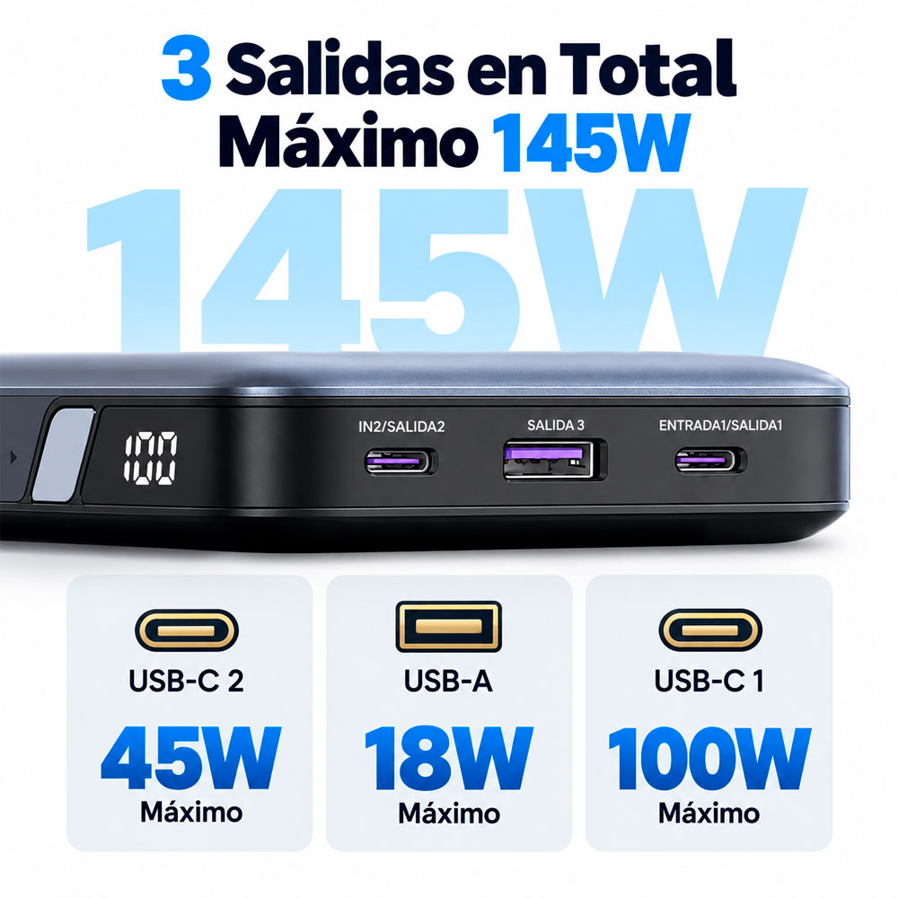 POWER BANK UGREEN 25000MAH 145W USB-C CARGA RÁPIDA LAPTOPS, CELULARES, TABLETS - 6
