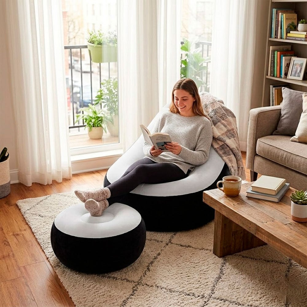 SILLÓN INFLABLE INDIVIDUAL CON REPOSAPIÉS CÓMODO Y PORTÁTIL - 6