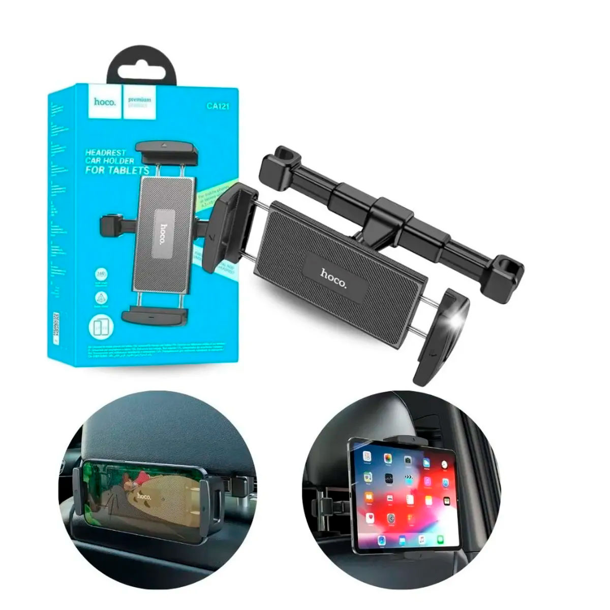 HOCO CA121 SOPORTE PARA CELULARES Y TABLETS DE 4.7' A 12.9' AUTO ASIENTO TRASERO GIRATORIO - 1