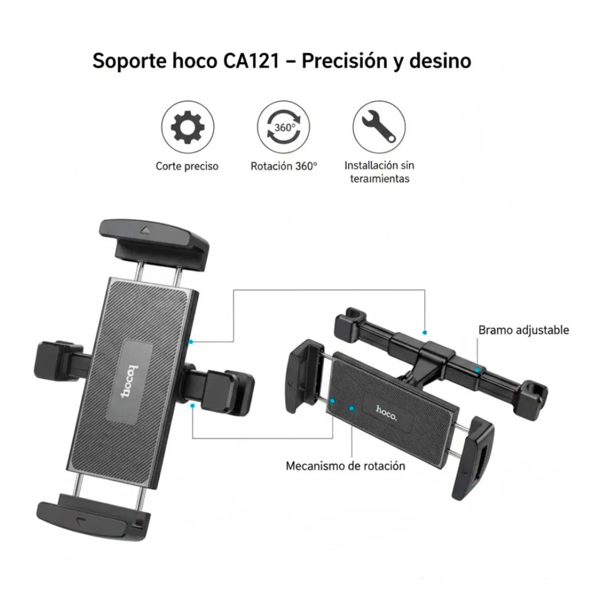 HOCO CA121 SOPORTE PARA CELULARES Y TABLETS DE 4.7' A 12.9' AUTO ASIENTO TRASERO GIRATORIO - 2