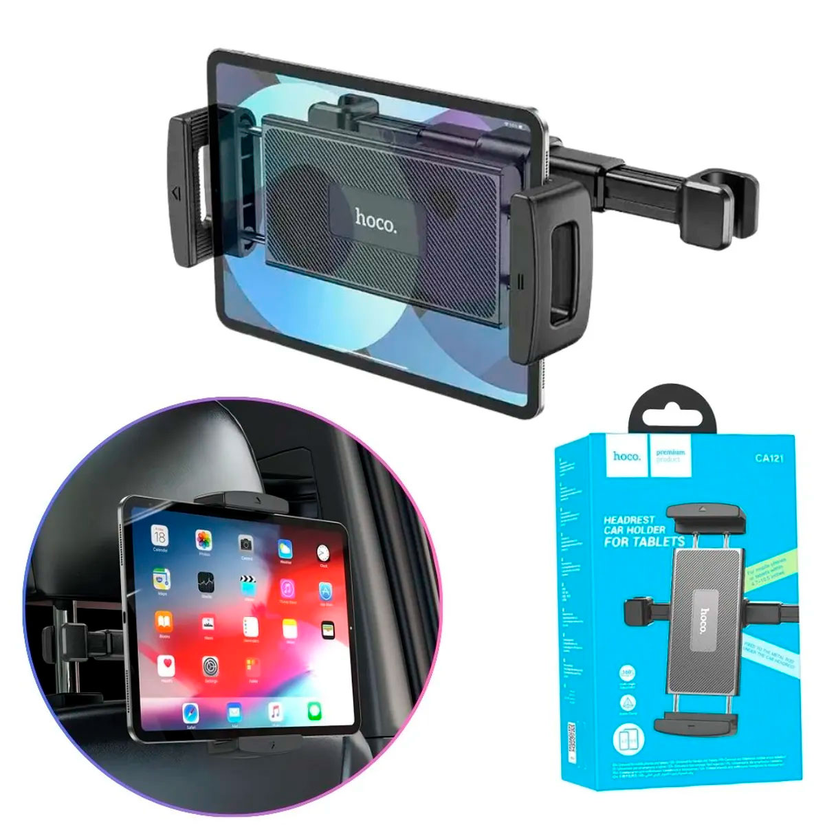HOCO CA121 SOPORTE PARA CELULARES Y TABLETS DE 4.7' A 12.9' AUTO ASIENTO TRASERO GIRATORIO - 4