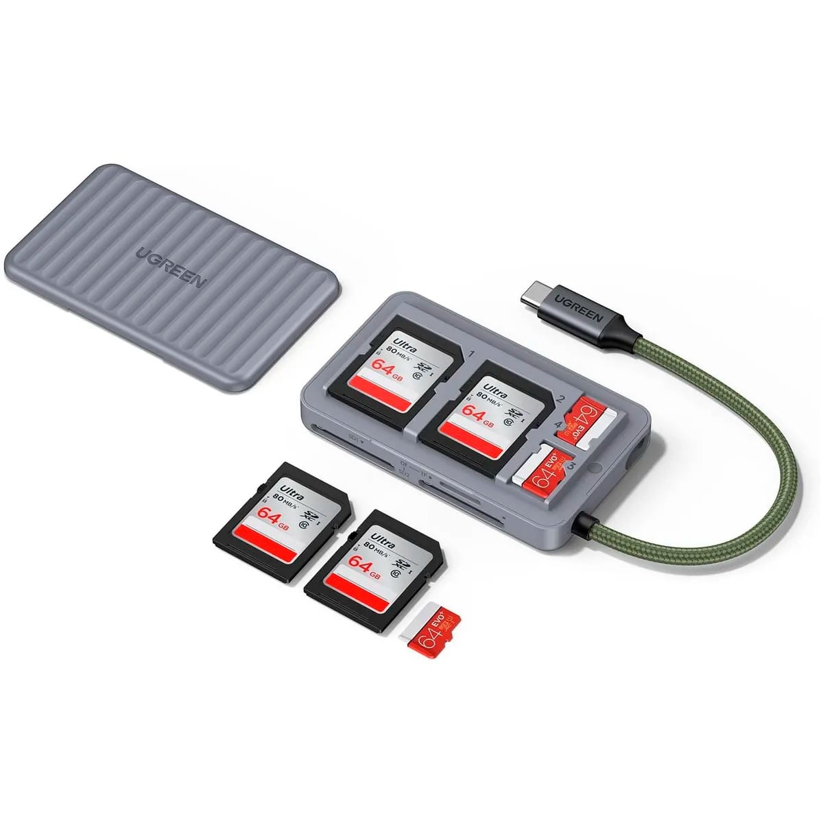 LECTOR DE TARJETAS UGREEN CM868 SD MICROSD USB C CON CASE - 1