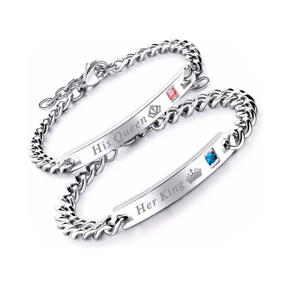 PULSERAS DE PAREJA ACERO INOXIDABLE HIS QUEEN HER KING AMOR - 1