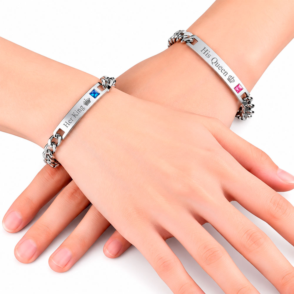 PULSERAS DE PAREJA ACERO INOXIDABLE HIS QUEEN HER KING AMOR - 3