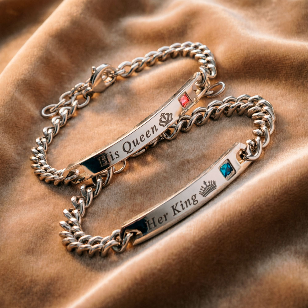 PULSERAS DE PAREJA ACERO INOXIDABLE HIS QUEEN HER KING AMOR - 4
