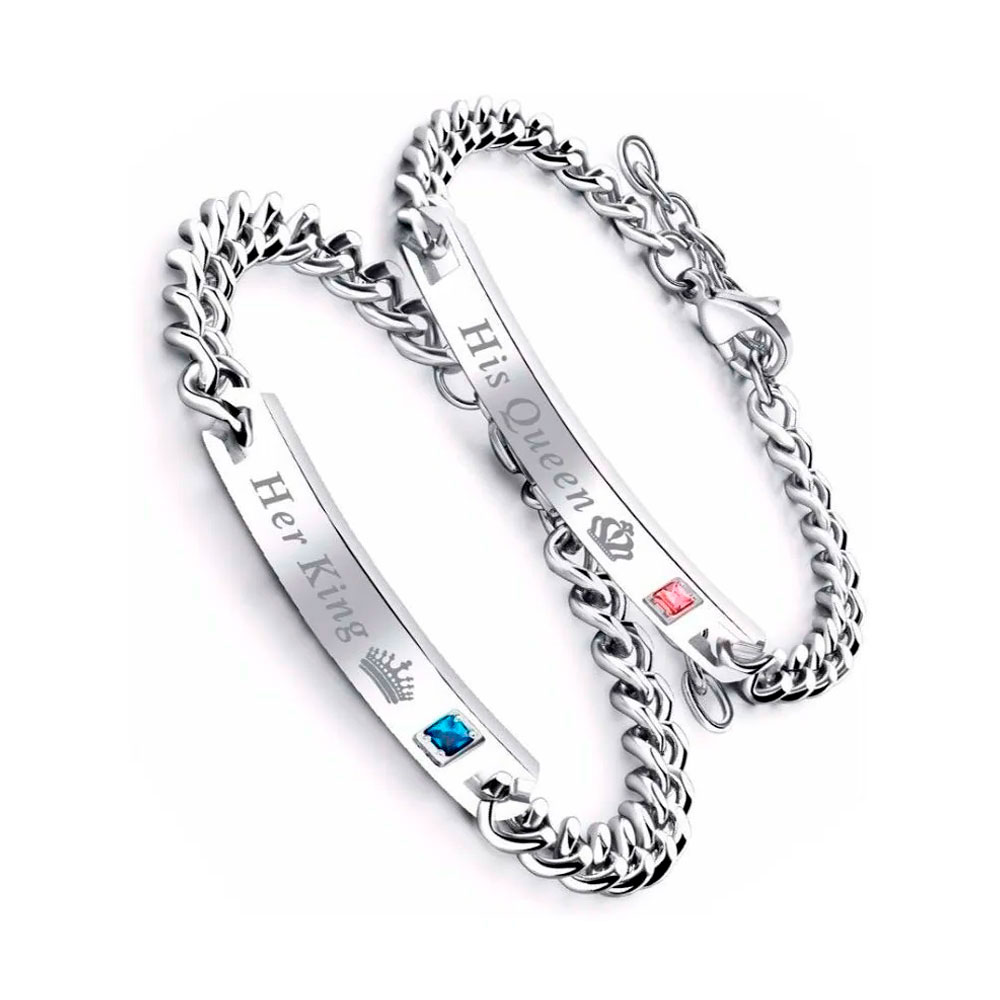 PULSERAS DE PAREJA ACERO INOXIDABLE HIS QUEEN HER KING AMOR - 6