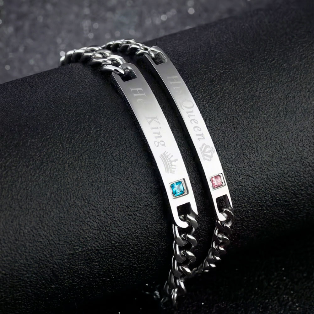 PULSERAS DE PAREJA ACERO INOXIDABLE HIS QUEEN HER KING AMOR - 7
