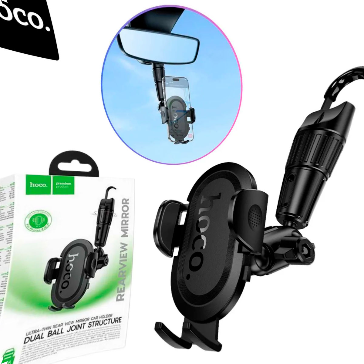 SOPORTE CELULAR AUTO HOCO H88 PARA ESPEJO RETROVISOR 360° - 1