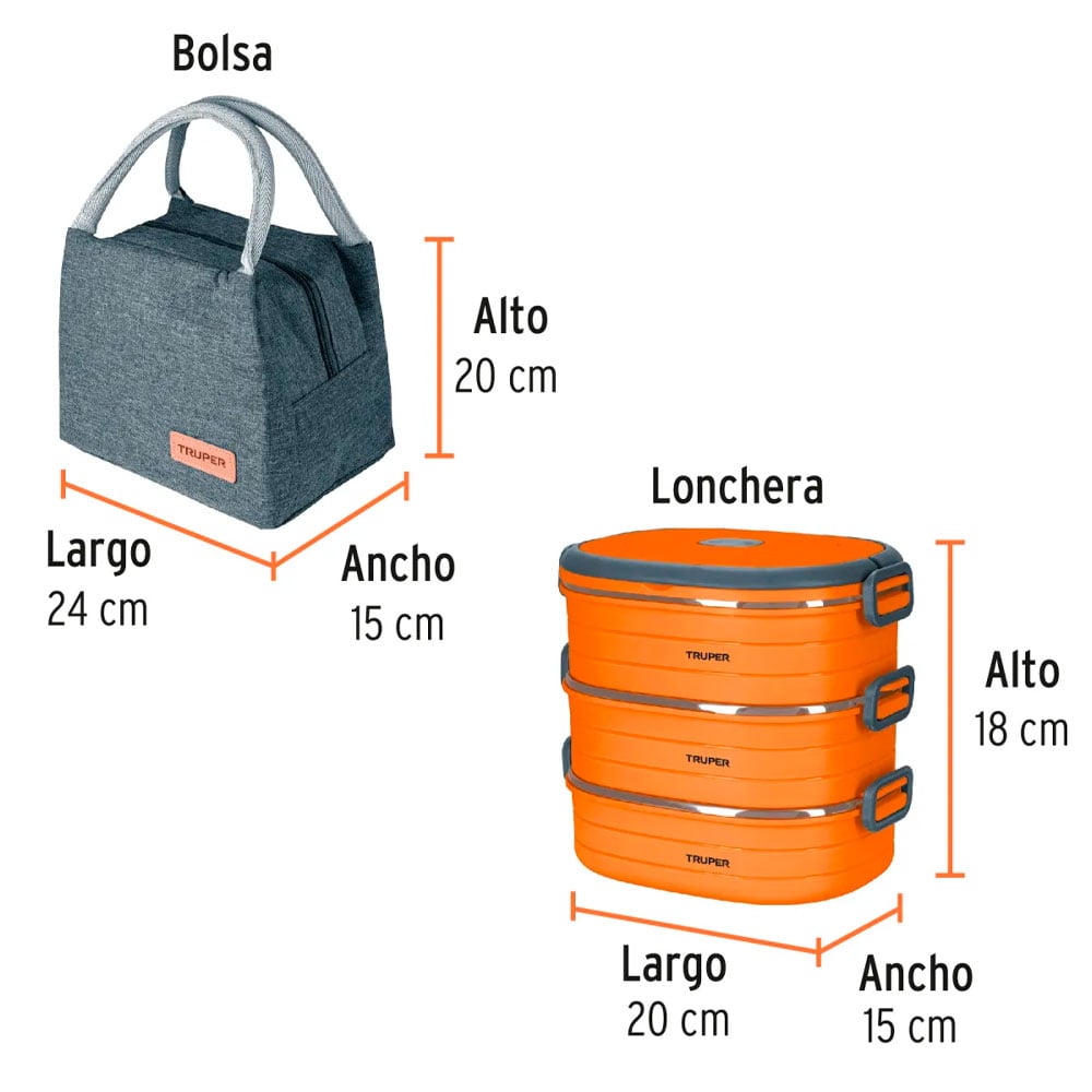 TRUPER LONCHERA TÉRMICA 3 NIVELES CON TERMO ACERO 700ML - 5