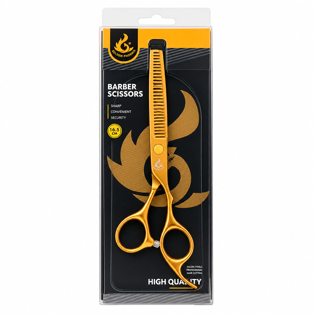 TIJERA DE PULIR GOLDEN PHOENIX PROFESIONAL PARA BARBERÍA 16.5CM - 6