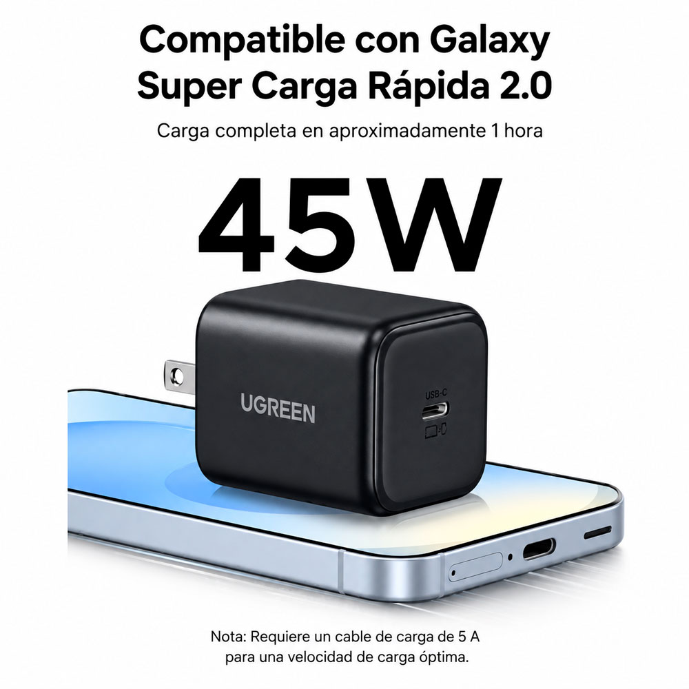 CARGADOR UGREEN 45W GAN USB-C CARGA RÁPIDA PARA CELULAR - 6