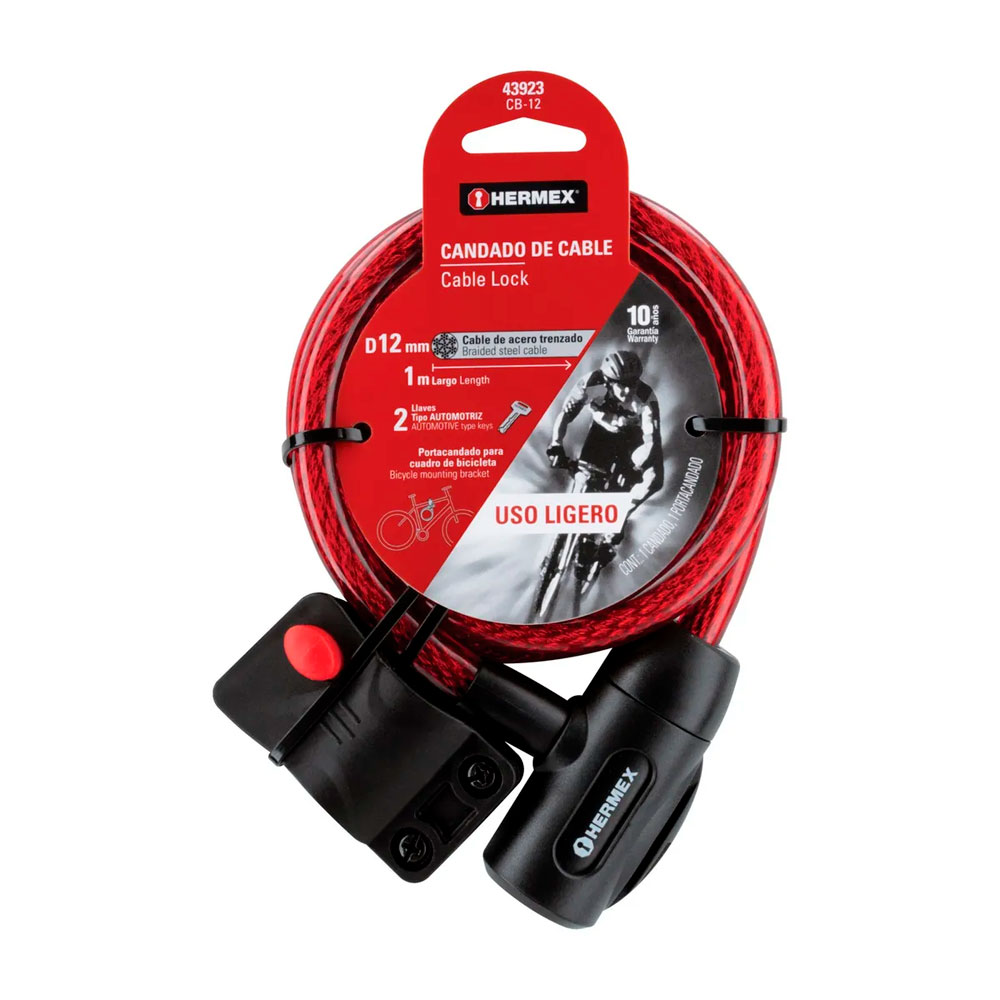 CABLE CANDADO HERMEX CB-12 1 METRO 12MM CON 2 LLAVES - 1