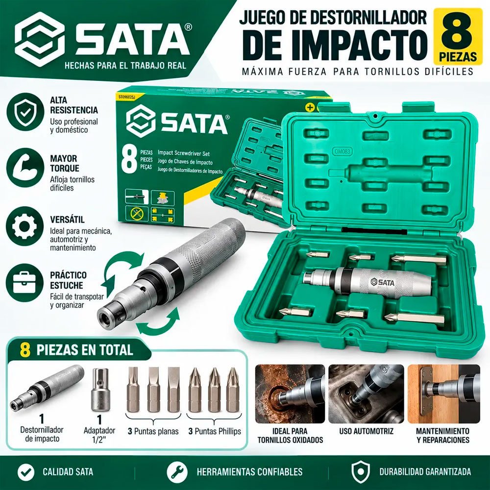 DESTORNILLADOR DE IMPACTO MANUAL SATA JUEGO 8 PIEZAS - 7