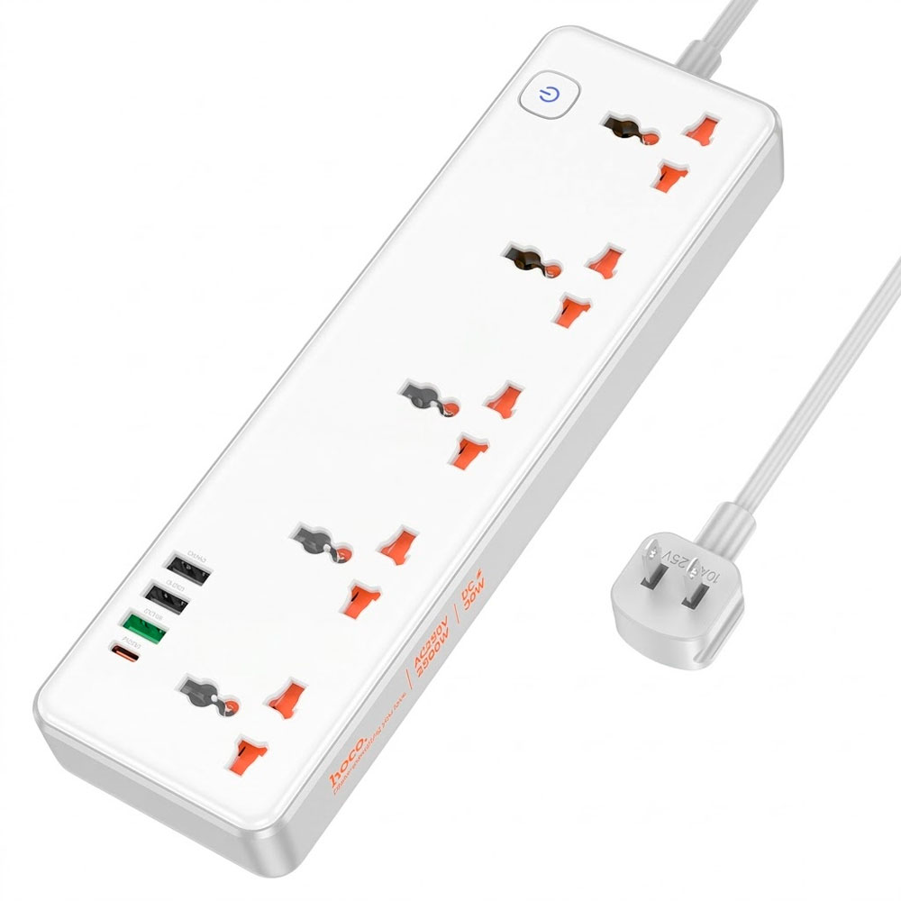 EXTENSIÓN ELÉCTRICA HOCO AC14 5 TOMAS 4 USB PD 30W CARGA RAPIDA - 5