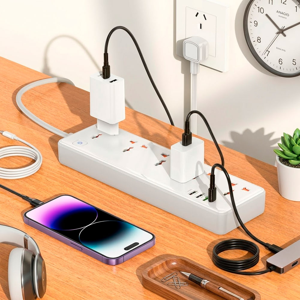 EXTENSIÓN ELÉCTRICA HOCO AC14 5 TOMAS 4 USB PD 30W CARGA RAPIDA - 6