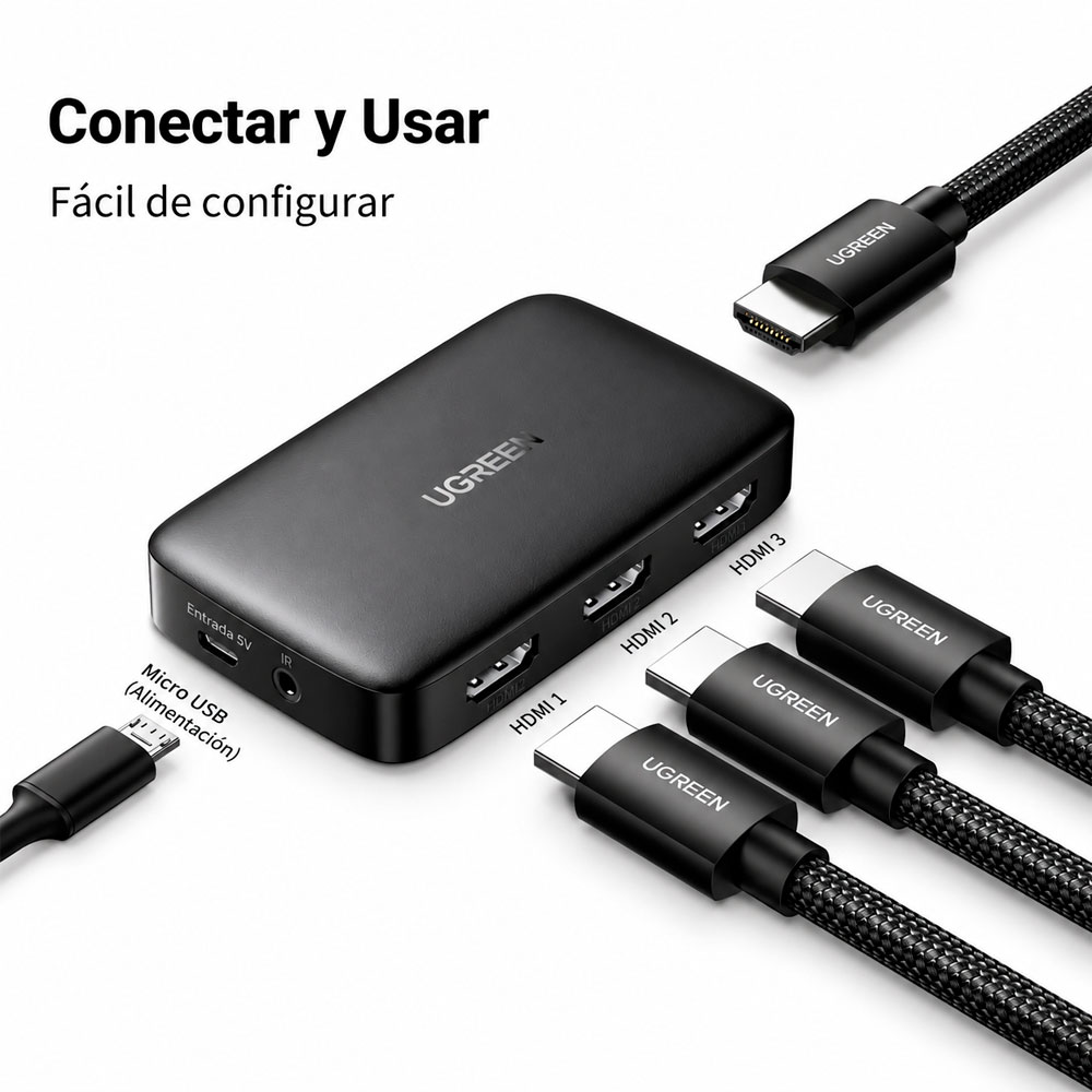 UGREEN SWITCH HDMI 3 ENTRADAS 1 SALIDA 4K 30HZ UGREEN CON CONTROL - 3