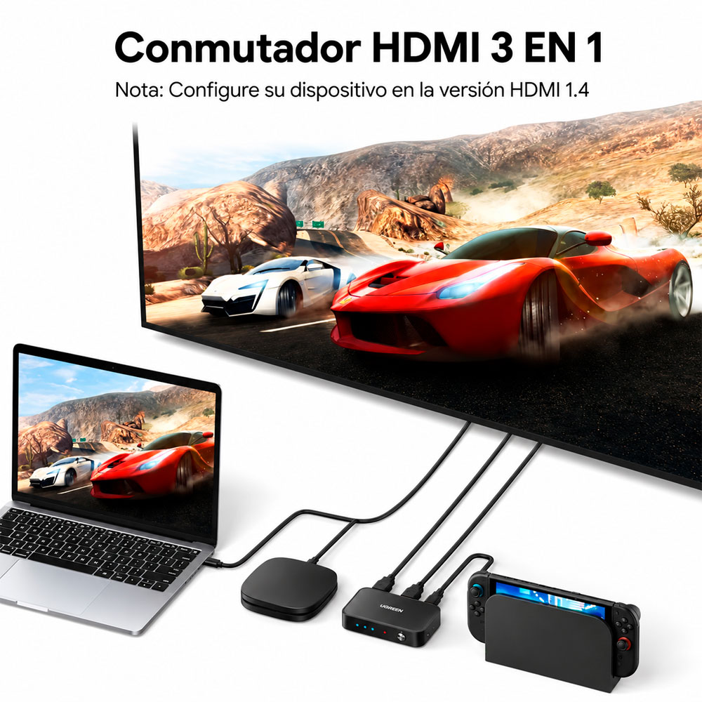UGREEN SWITCH HDMI 3 ENTRADAS 1 SALIDA 4K 30HZ UGREEN CON CONTROL - 8