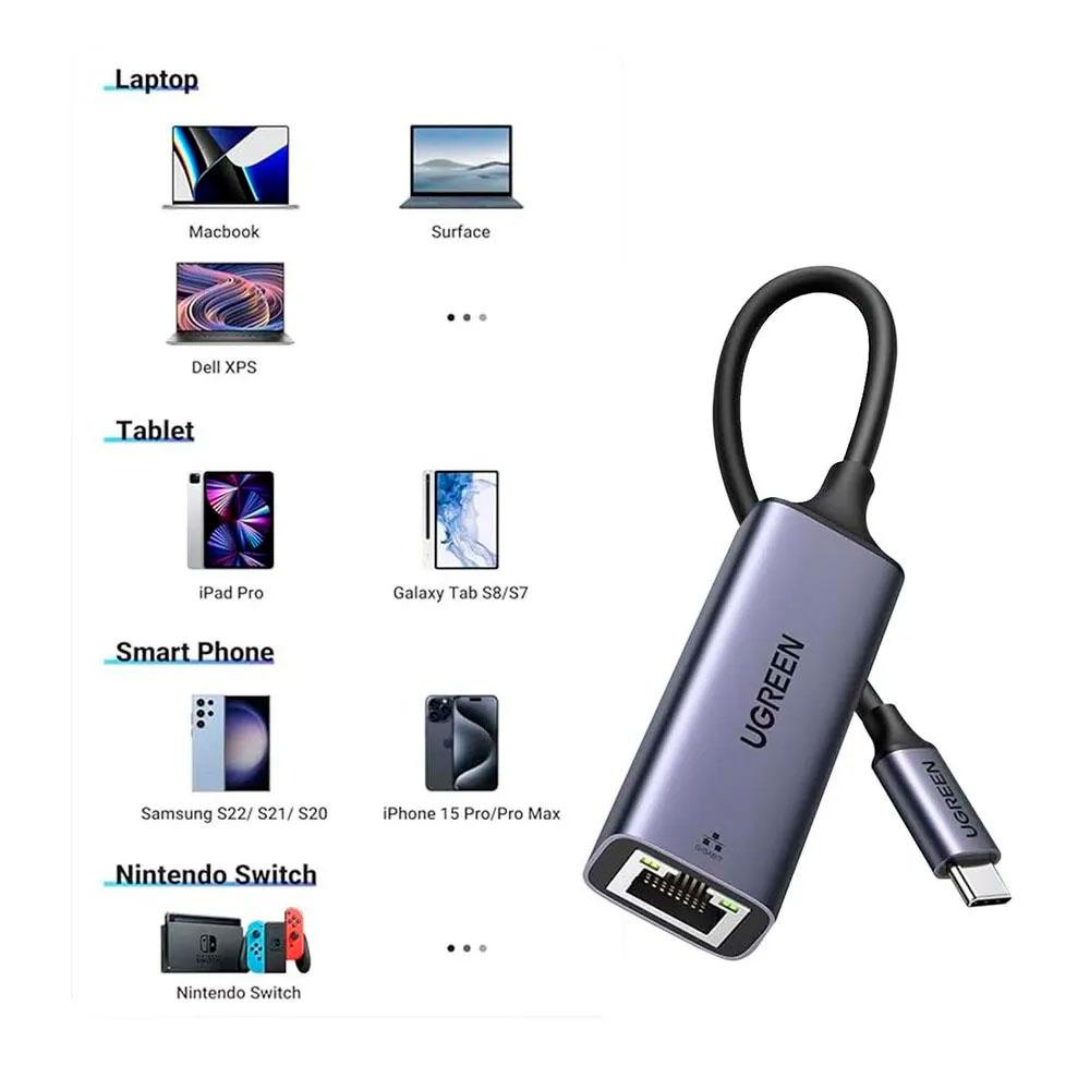 ADAPTADOR USB TIPO C A ETHERNET RJ45 HOCO RED GIGABIT ALTA VELOCIDAD - 5