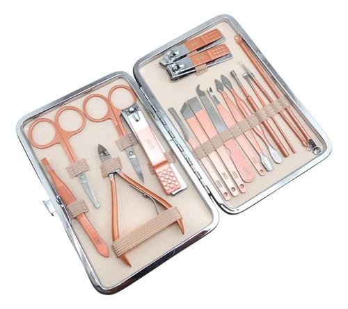 SET 18 PIEZAS EN ACERO INOXIDABLE MANICURA PEDICURA NEGRO ROSADO - 2
