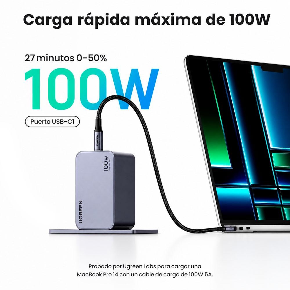 CARGADOR UGREEN X757 NEXODE PRO GAN 100W USB C 3 PUERTOS - 4