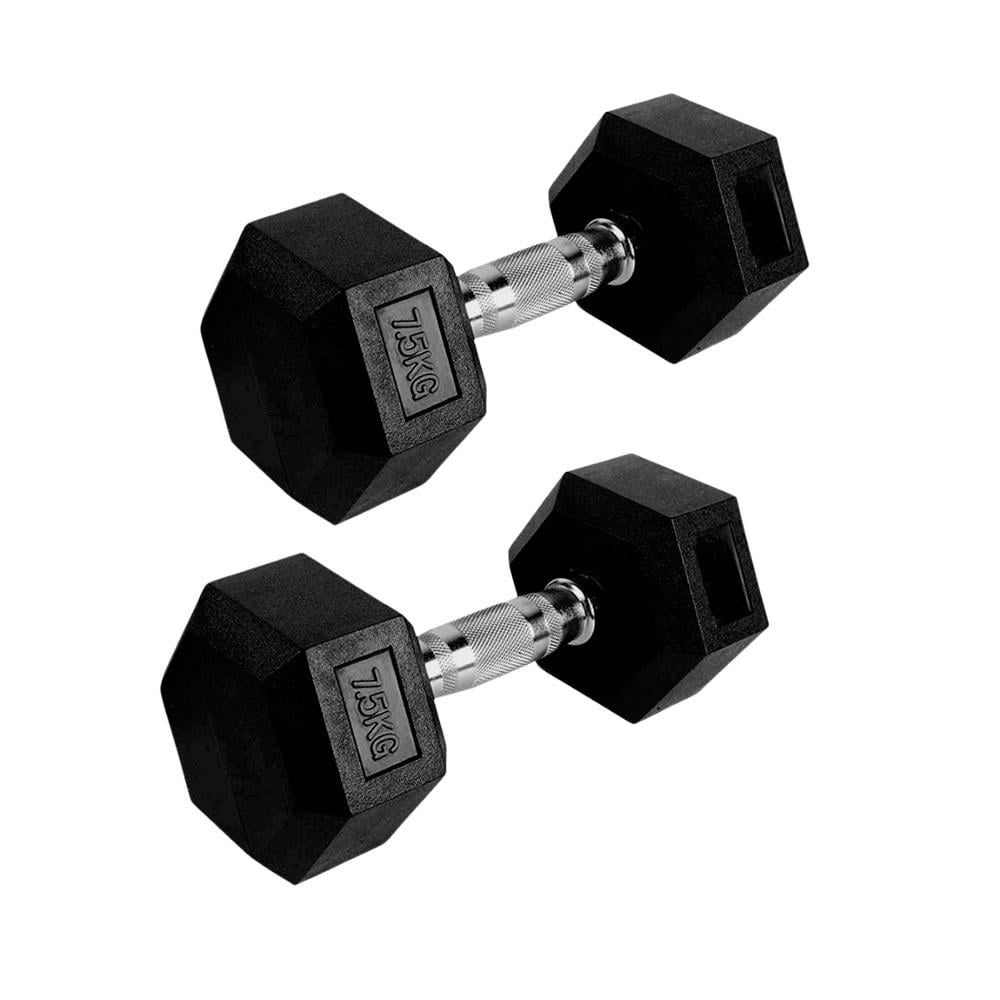 PAR PESAS HEXAGONALES 7.5 KG CAUCHO MANCUERNAS GIMNASIO - 1