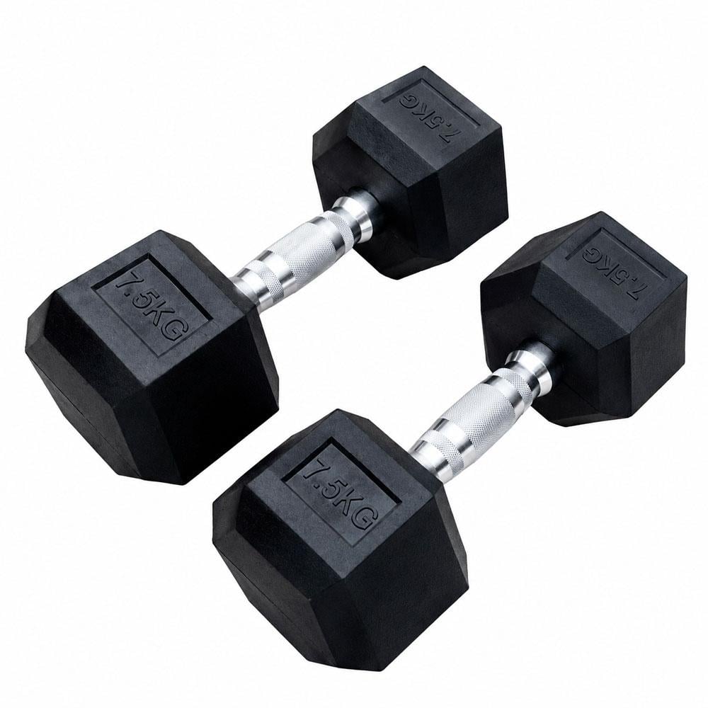 PAR PESAS HEXAGONALES 7.5 KG CAUCHO MANCUERNAS GIMNASIO - 3