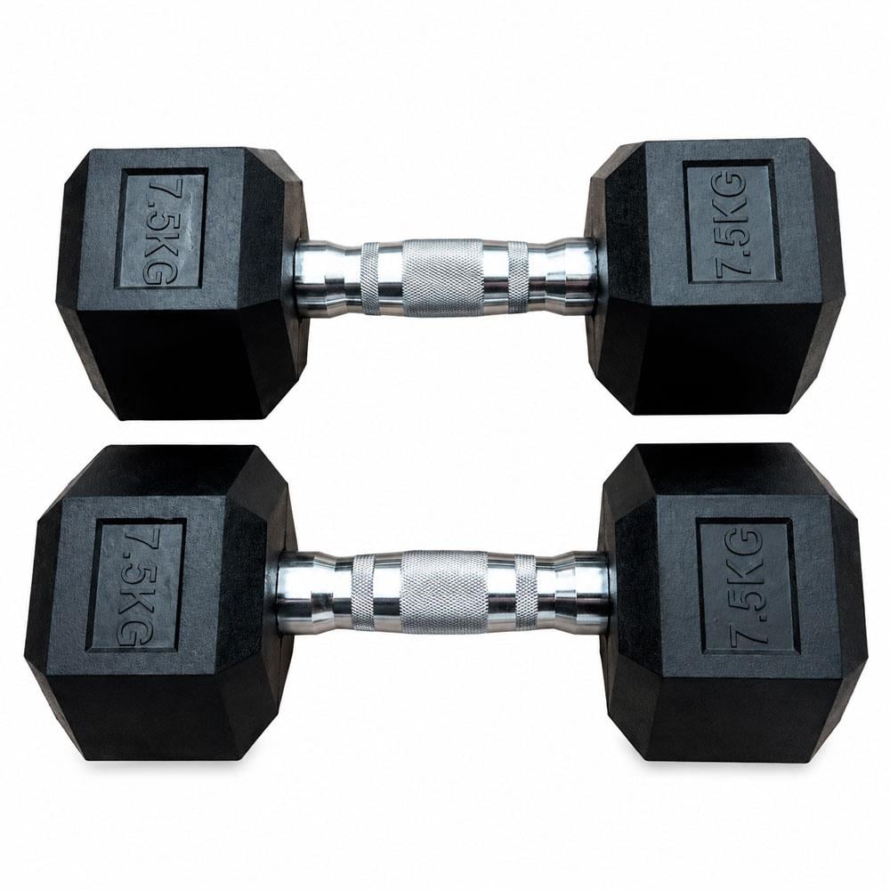 PAR PESAS HEXAGONALES 7.5 KG CAUCHO MANCUERNAS GIMNASIO - 4