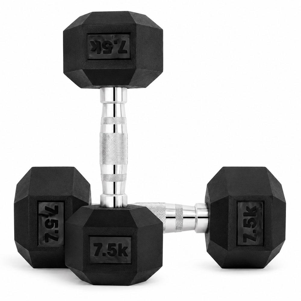 PAR PESAS HEXAGONALES 7.5 KG CAUCHO MANCUERNAS GIMNASIO - 6
