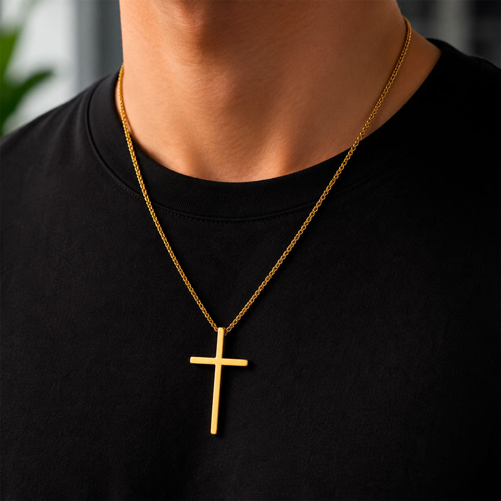 COLLAR CON CRUZ Y CADENA TIPO CESTA PARA HOMBRE ELEGANTE - 8