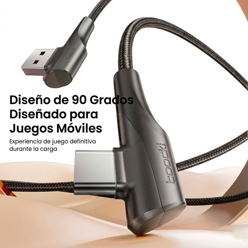 CABLE USB A TIPO C TOOCKI 3A CARGA RÁPIDA CON CONECTOR 90 GRADOS - 2