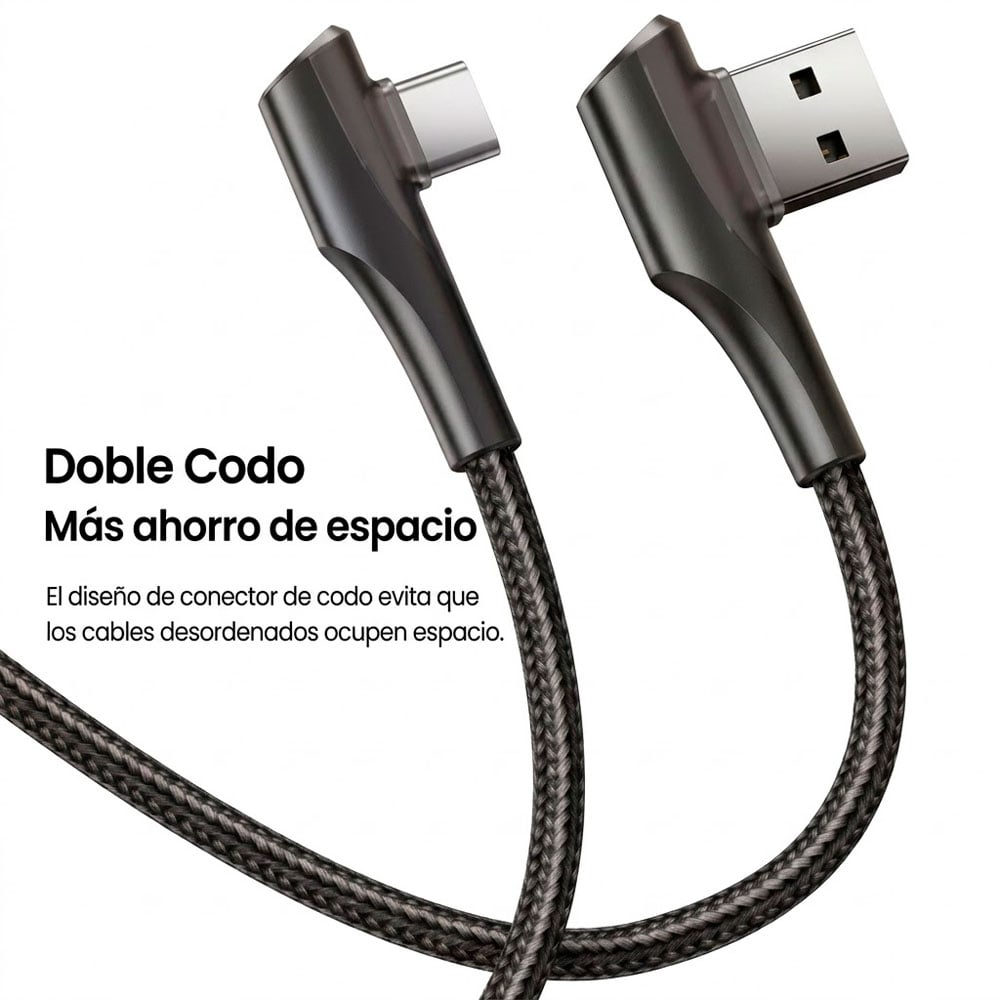 CABLE USB A TIPO C TOOCKI 3A CARGA RÁPIDA CON CONECTOR 90 GRADOS - 3