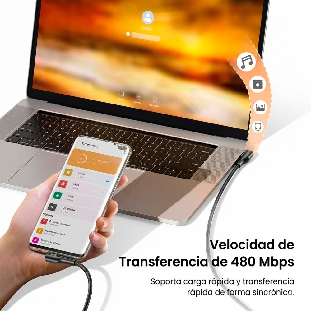 CABLE USB A TIPO C TOOCKI 3A CARGA RÁPIDA CON CONECTOR 90 GRADOS - 4