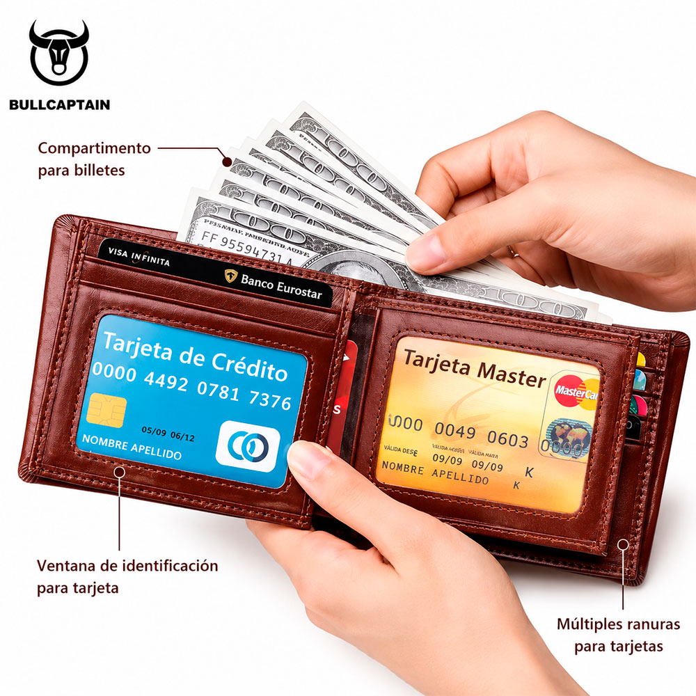BILLETERA BULLCAPTAIN HOMBRE DE CUERO PARA BILLETES Y TARJETAS - 5