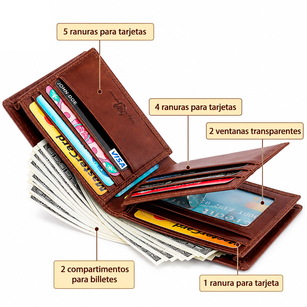 BILLETERA BULLCAPTAIN HOMBRE DE CUERO PARA BILLETES Y TARJETAS - 6