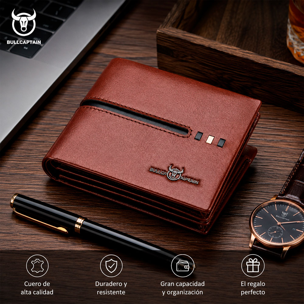 BILLETERA BULLCAPTAIN HOMBRE DE CUERO PARA BILLETES Y TARJETAS - 7