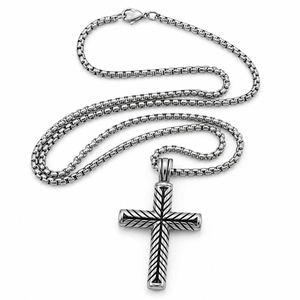 COLLAR DIJE CRUZ TRENZADO ACERO INOXIDABLE HOMBRE ELEGANTE - 1