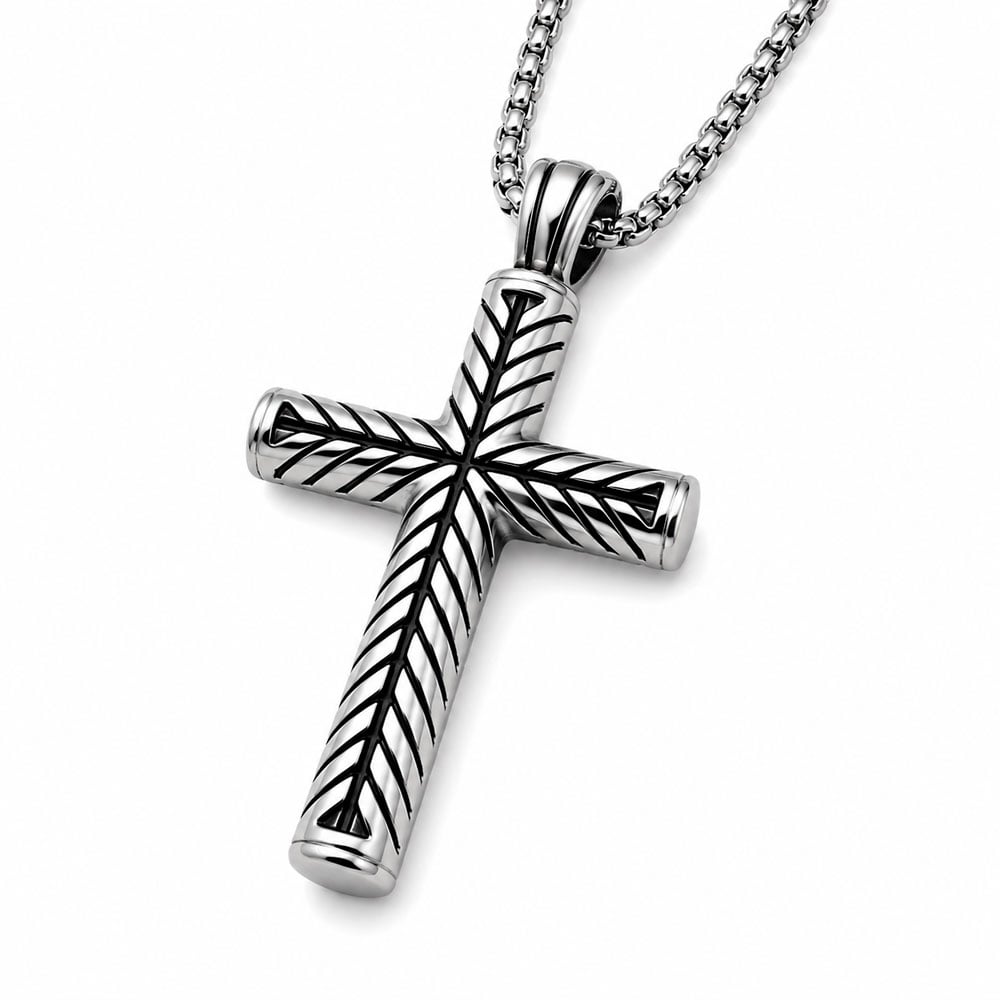 COLLAR DIJE CRUZ TRENZADO ACERO INOXIDABLE HOMBRE ELEGANTE - 2